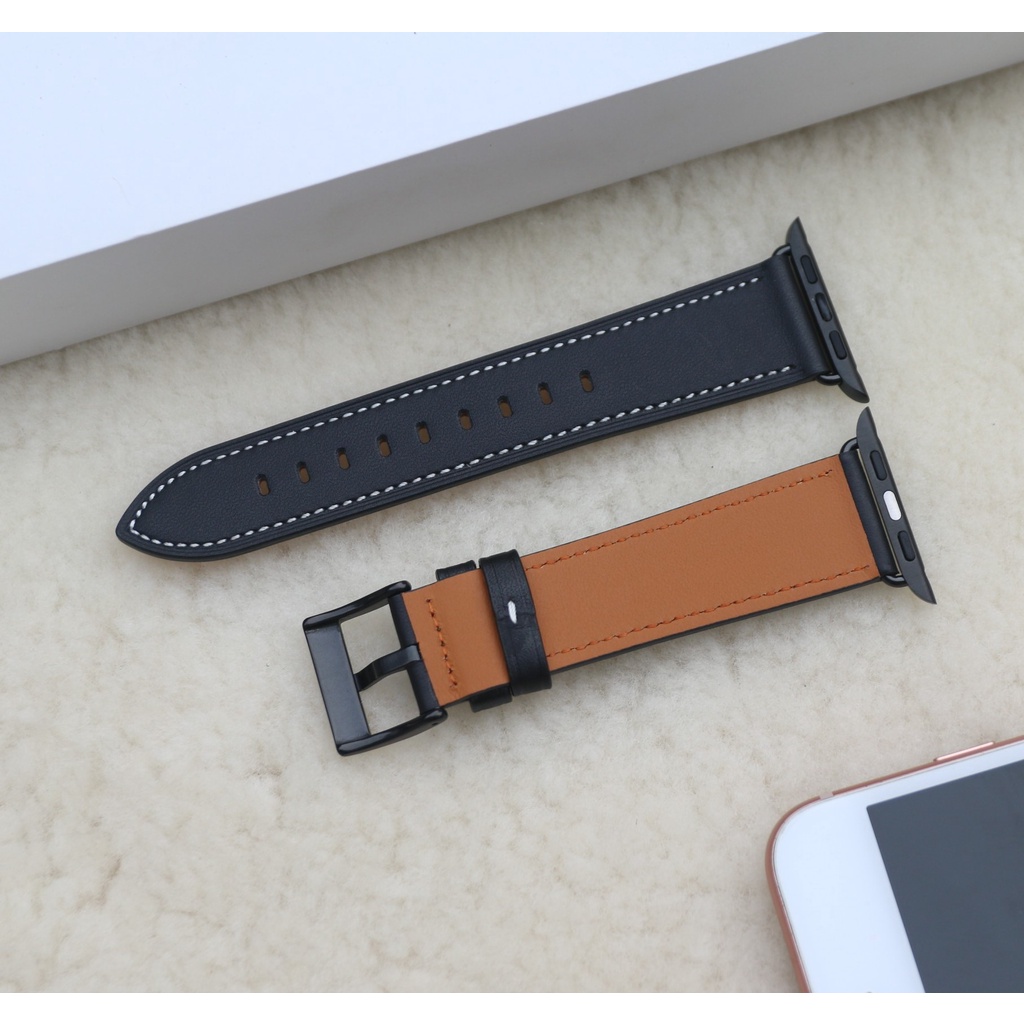 Dây Da Cho Đồng Hồ Thông Minh Apple Watch Da Bò Pullup Khóa Thép 316L Dành Cho Series SE 7| 6 | 5 | 4 | 3 | 2 | 1