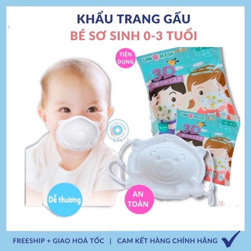 Khẩu Trang Gấu Sơ Sinh Uni Mask Cho Bé Nhỏ từ sơ sinh đến 2 tuổi - Set 3 Cái - Bebefamilyshop