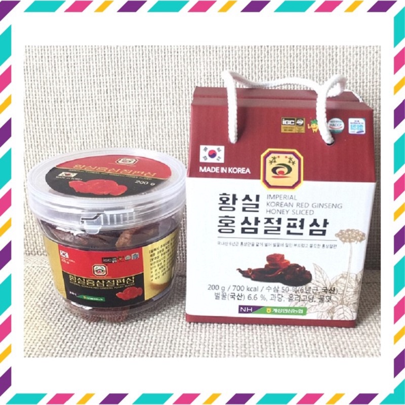 Sâm Lát Tẩm Mật Ong Nonghyup Hàn Quốc, Hộp Nhựa 200g, Kèm Xách Quà Tặng, Giúp Bồi Bổ Nâng Cao Sức Khỏe