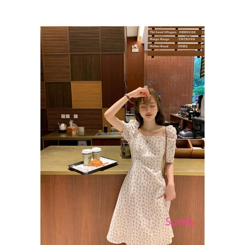 Đầm Cổ Vuông In Họa Tiết Hoa Phong Cách Retro Pháp Nữ Tính Cho Mùa Hè