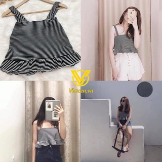Áo croptop kẻ 2 dây bèo < Siêu Hot 2019 >