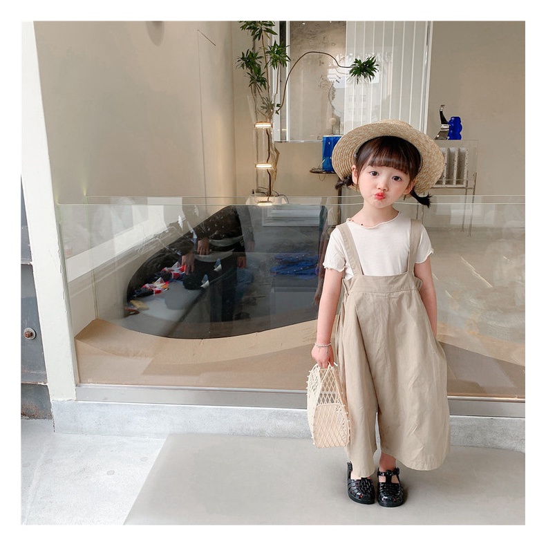 Quần Yếm Cotton Ống Rộng Màu Trơn Phong Cách Nhật Bản Thời Trang Mùa Hè Mới 2022 Dành Cho Bé Trai Bé Gái
