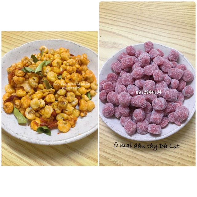 Combo 0,5kg Ô mai dâu tây + 0,5kg Bắp rang khô bò lá chanh