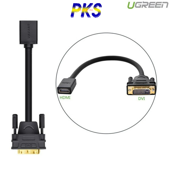 Cáp DVI sang HDMI với một đầu chuẩn DVI 24+1 ra chuẩn nối HDMI âm hỗ trợ Full HD 1080p Ugreen 20118