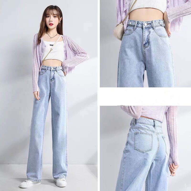 Quần jean nữ ống loe rách gấu CẠP CAO co giãn, quần bò jeans loe rách gấu dáng đứng suông rộng NS-02 cao cấp HEYBIG