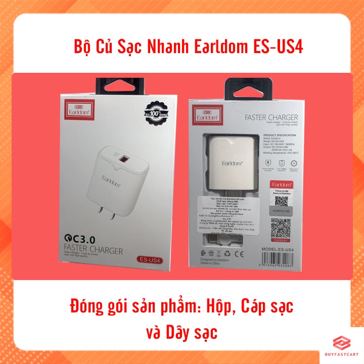 Củ Sạc nhanh Bộ Earldom QC 3.0 ES - US4 - Hàng chính hãng