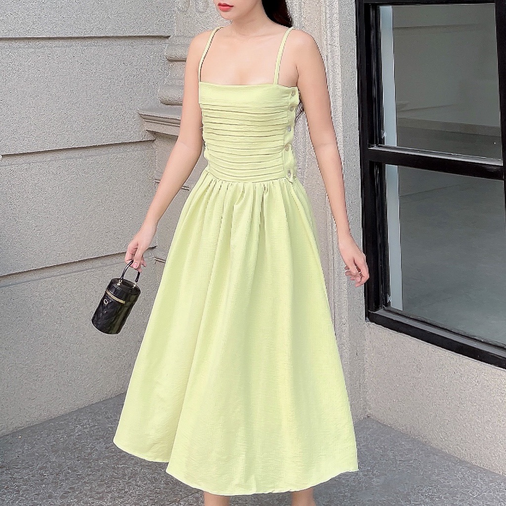Đầm xòe dây xếp ly ngực sang trọng đính nút độc đáo Vanessa DD14 Cin House