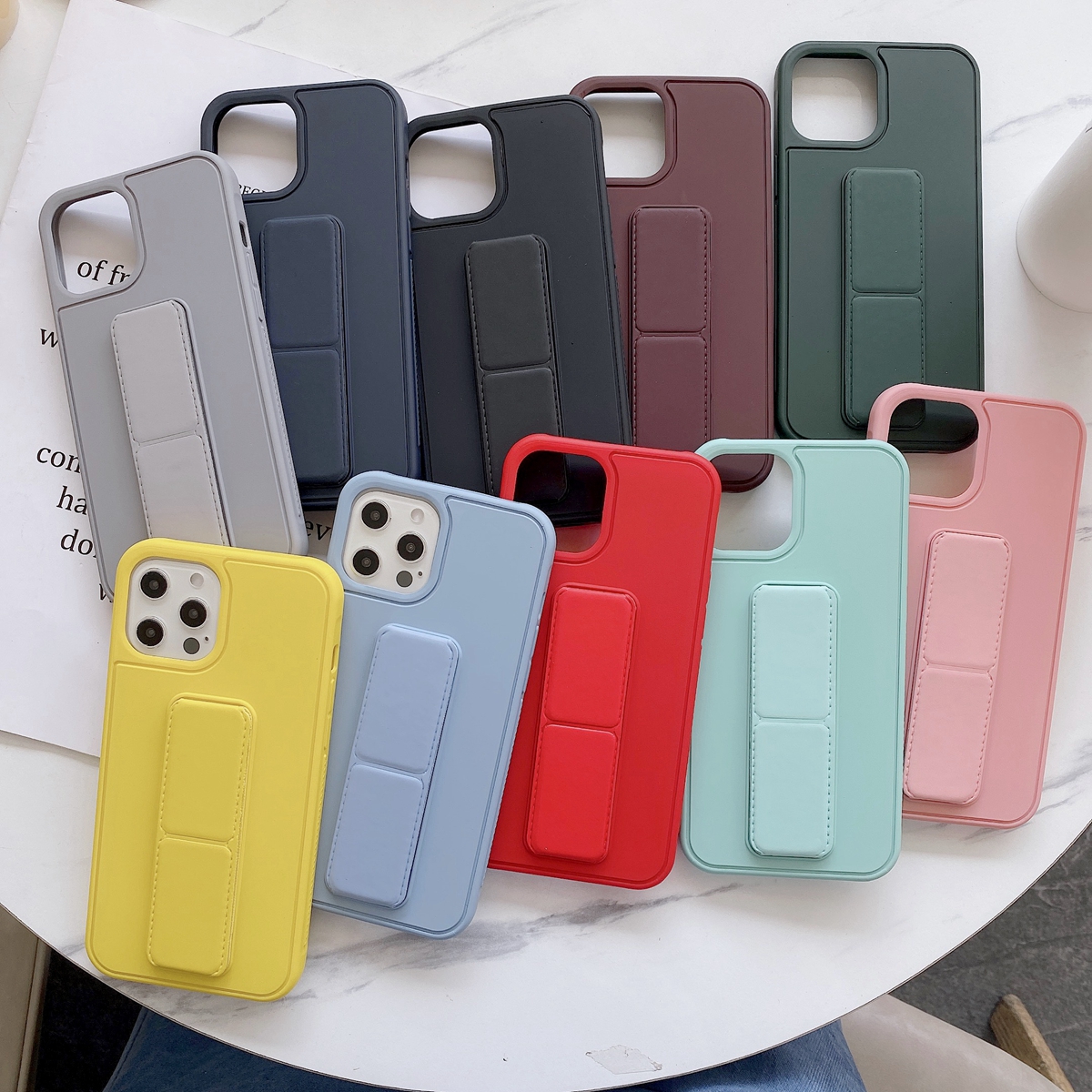 Đối với iphone 13 Pro Max 12 pro max 12mini / 11 Pro Max/7/8Plus XR XS Max X/XS SE20 Dây đeo cổ tay Vòng đeo tay TPU Case Matte Candy Color Giá đỡ điện thoại