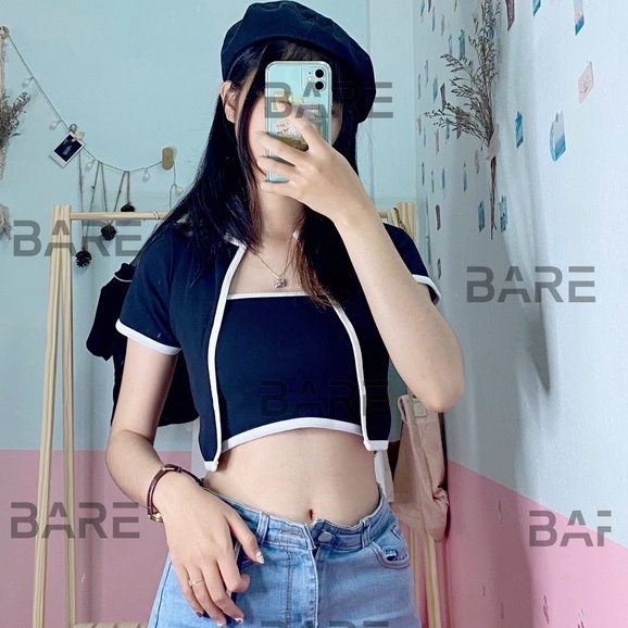 Áo croptop ôm thun gân kèm áo ống (Ảnh thật) - AO06