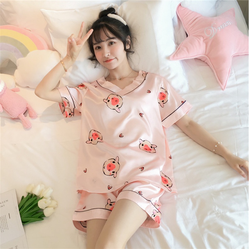 Đồ bộ nữ pijama lụa cao cấp mặc nhà tay ngắn siêu cute dễ thương – P1