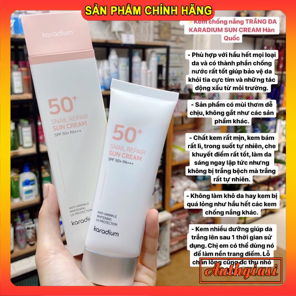 Kem chống nắng KARADIUM Sun Snail Repair Suncream Spf50+ PA+++ kcn lên tone trắng hồng đẹp