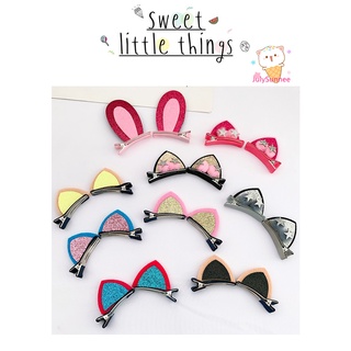Cặp kẹp tóc hình tai mèo/tai thỏ đính kim tuyến lấp lánh/ru băng 3D cực dễ thương xinh xắn siêu cưng phong cách Hàn Quốc