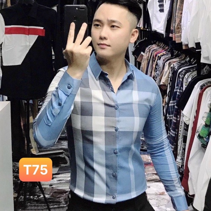 Áo sơ mi nam cao cấp chất liệu cotton đẹp họa tiết karo màu xanh dài tay kiểu dáng hàn quốc Lavado21 mẫu mới