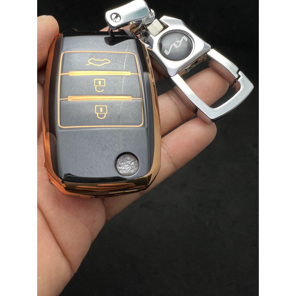 Bao chìa khóa Đen Vàng -Ốp bảo vệ chìa khóa (3 Nút  Chìa bật) KIA Cerato, K3 ,Sorento, Sonet Cao Cấp.