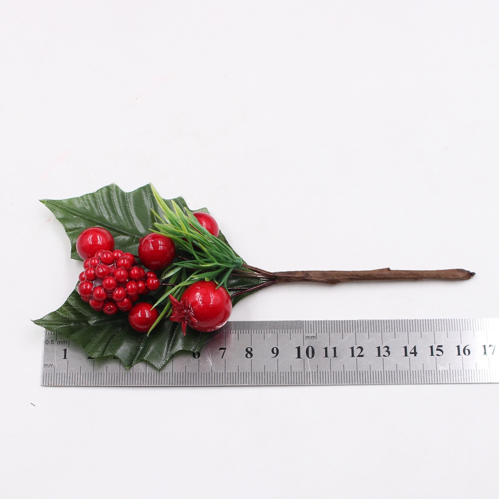 Bộ 2 cành dâu đỏ/thông nhân tạo thủ công trang trí cây Giáng Sinh/cửa sổ/thiệp chúc mừng ngày lễ/nội thất