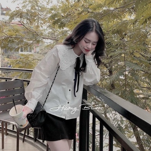 Áo sơ mi tiểu thư thắt nơ nâu, Áo nữ vải đũi