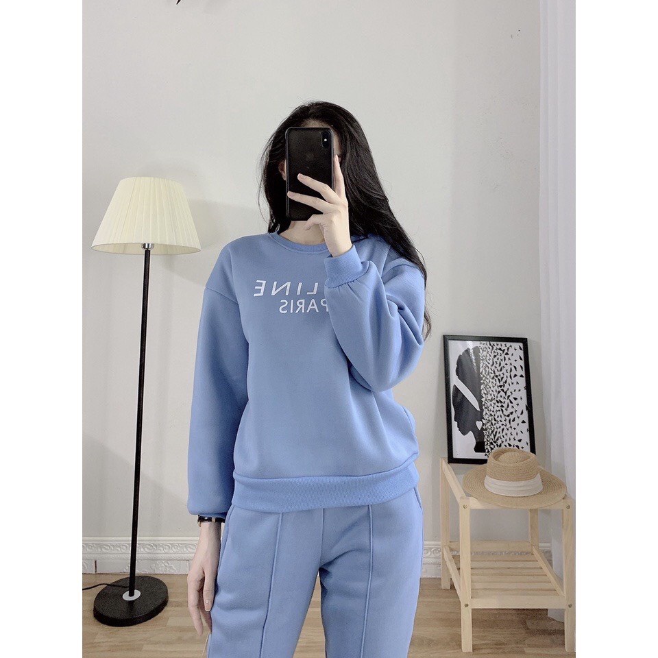 Bộ nỉ nữ thu đông chất liệu nỉ bông nhiều màu, set quần áo nỉ dài tay in chữ Be Yond dáng thể thao Mamen shop
