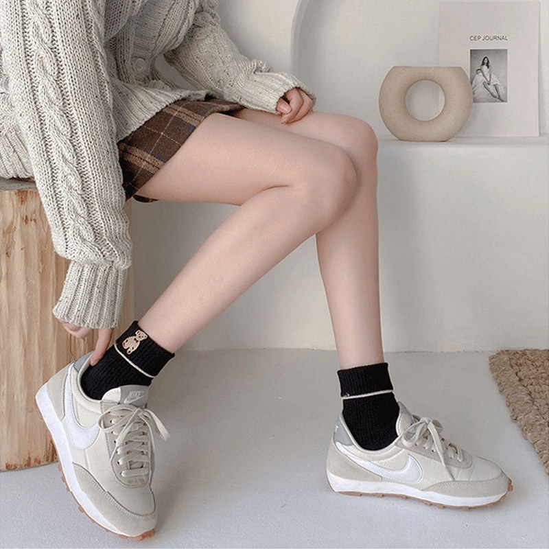 1 Đôi Tất Cotton / Vớ Trơn In Hình Gấu Hoạt Hình Dễ Thương