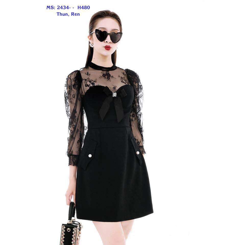 Đầm Suông Tay Dài Phối Ren