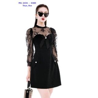 Đầm suông tay dài phối ren