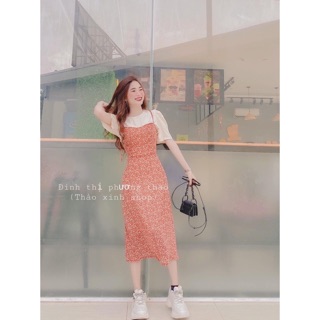 Set váy yếm hoa nâu dành cho nữ