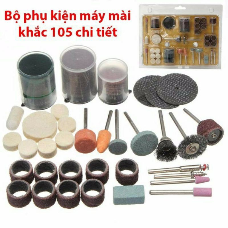 Bộ phu kiện mài khắc đa năng 105 chi tiết cho máy khoan mài mini - Bộ phụ kiện mài khắc đánh bóng 105 chi tiết