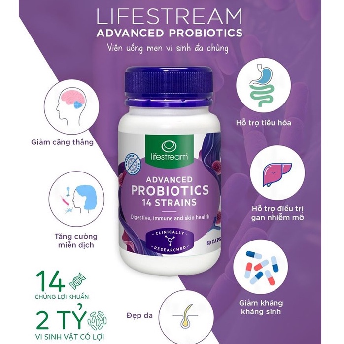 Men Vi Sinh Lifestream Advanced Probiotics New Zealand  viên bổ sung lợi khuẩn cho cơ thê - Hộp 30 viên
