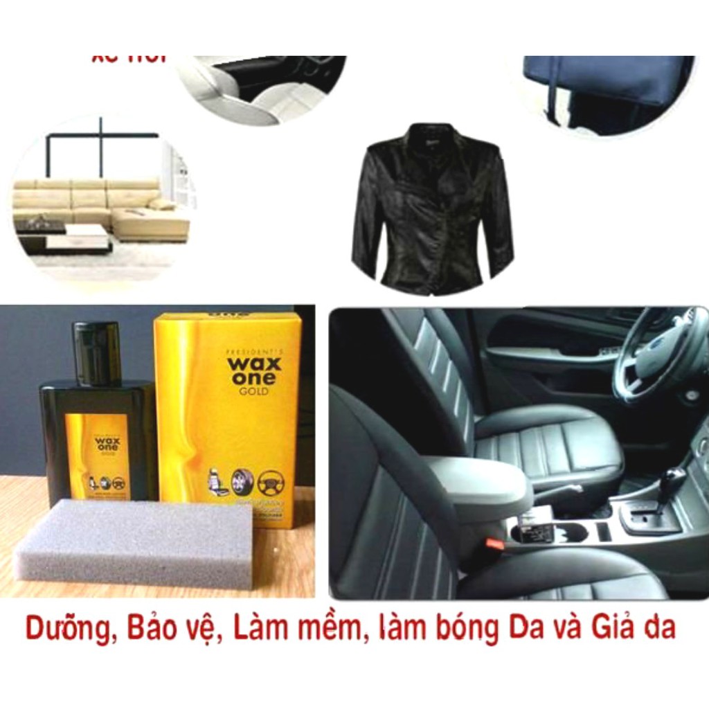 Chai dưỡng bóng sạch nội thất, giày da, ghế da, ghế ô tô, đồ da, áo da, giả da Wax One Gold THÁI LAN