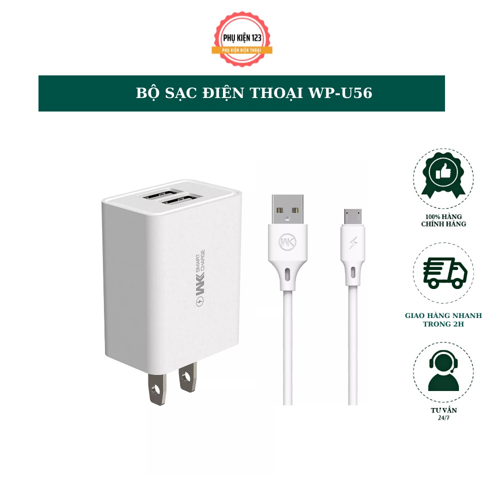 Bộ sạc nhanh 2 cổng usb Wekome WP-U56 chân Micro,Type c,I