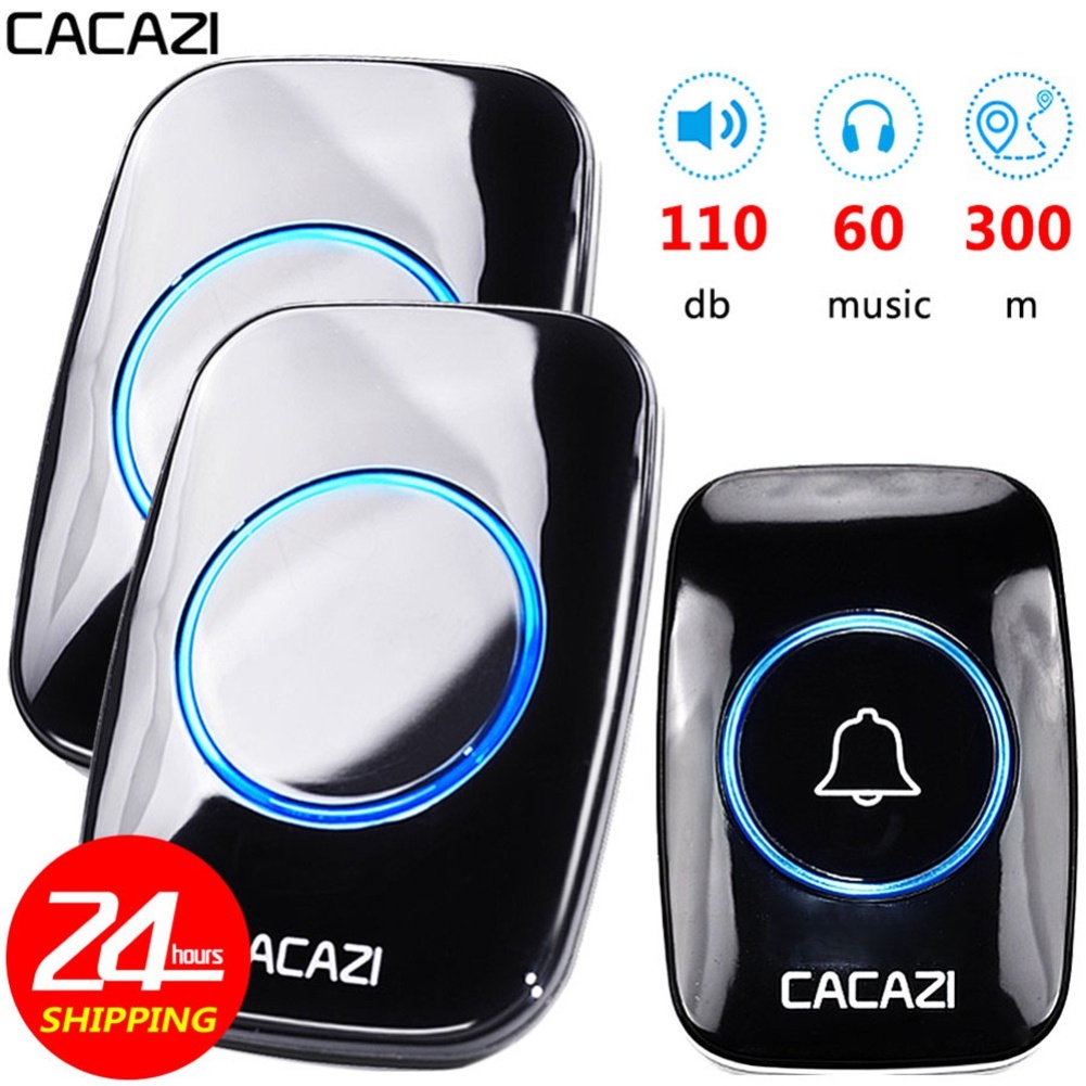 CACAZI không dây chuông cửa Chuông cửa không thấm nước tường cắm trong Loud kêu vang LED flash 123 okase