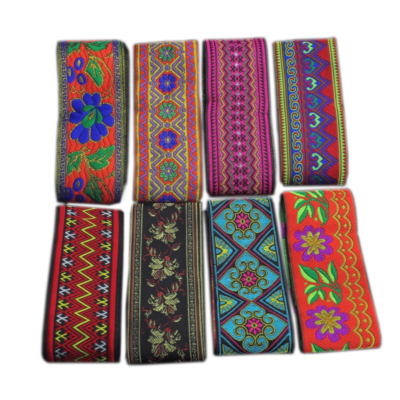 Set 5 Yards Vải Ren Thêu Họa Tiết Dân Tộc Rộng 5cm Làm Ruy Băng Thủ Công DIY