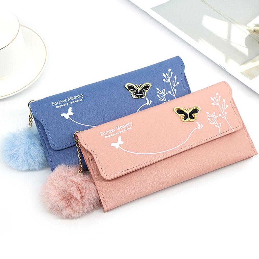SOMEDAYZL Ví Da PU Cầm Tay Màu Trơn Đính Nơ Bướm Đơn Giản Phong Cách Retro Cho Nữ