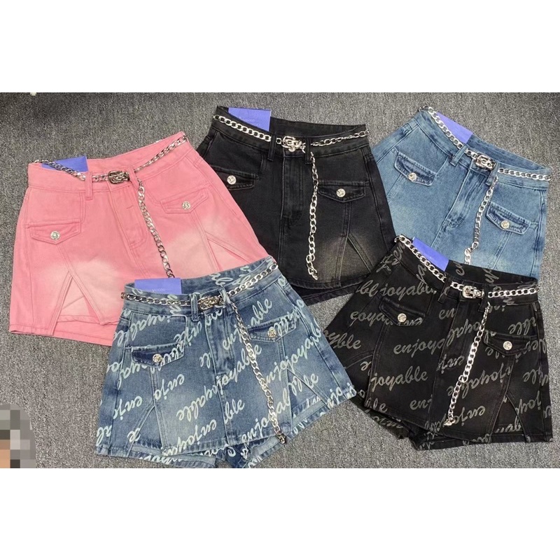 QUẦN GIẢ VÁY JEANS CHỮ XẺ ĐÙI TÚI NẮP MS24188