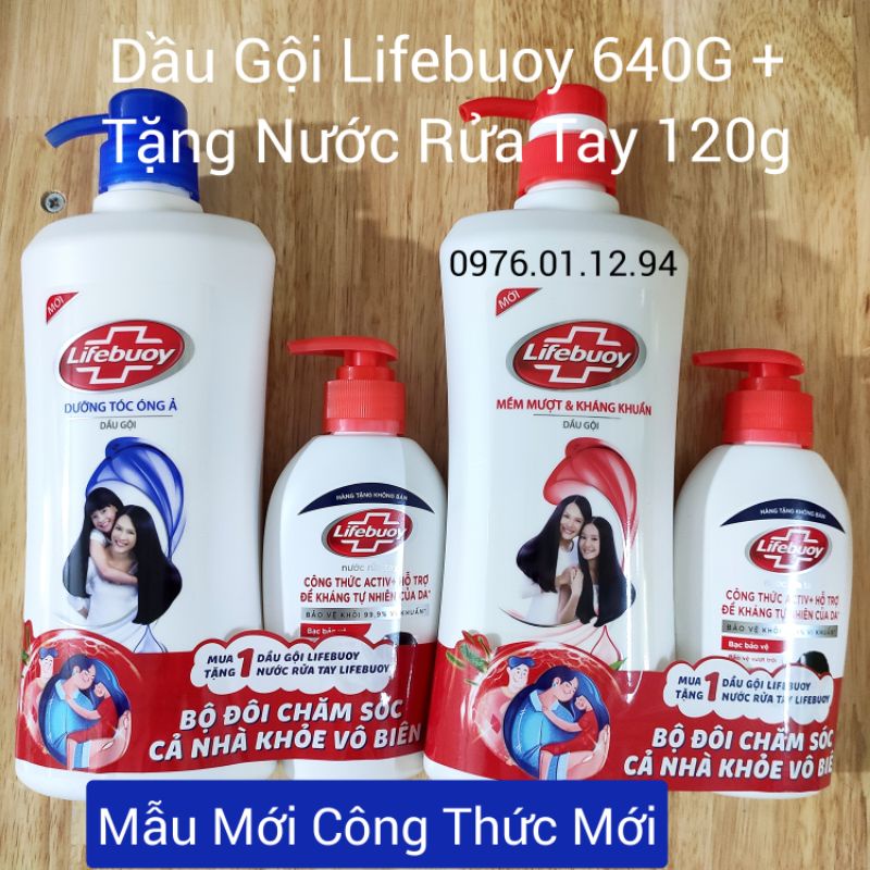 Dầu gội Lifebuoy Tóc Dày Óng Ả Xanh và Tóc Mềm Mượt Hồng 640g