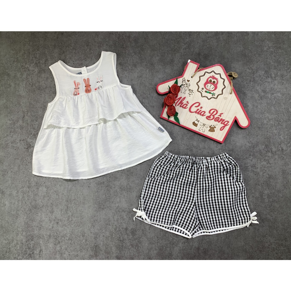 Nhà của Bống - Bộ tơ sọc bé gái phối thêu thỏ quần caro size 12 - 37 kg