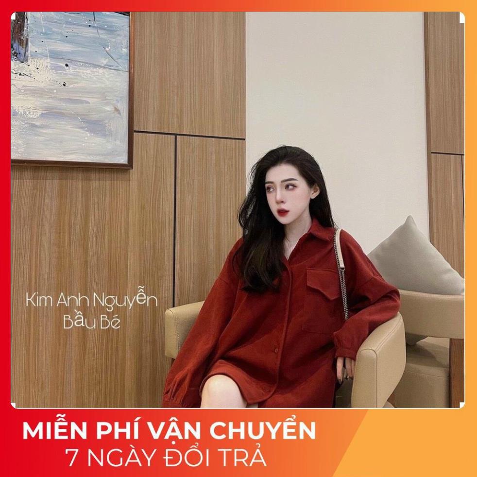 Áo sơ mi form rộng đỏ áo sơ mi thụng nữ giấu quần