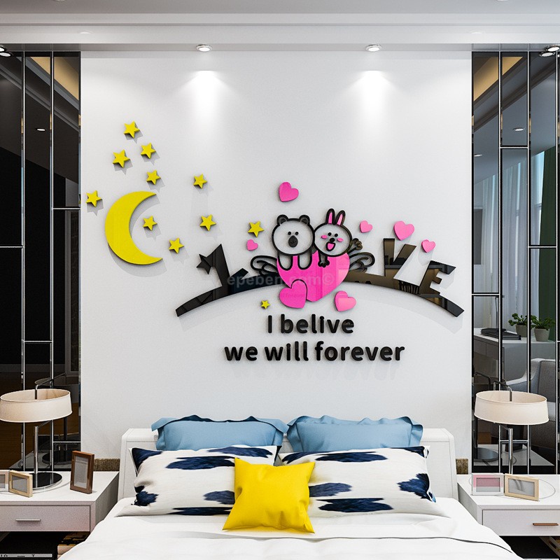 Tranh dán tường mica 3d decor khổ lớn bên nhau mãi mãi trang trí mầm non, phòng cho bé Nhiều Size - EPeBen