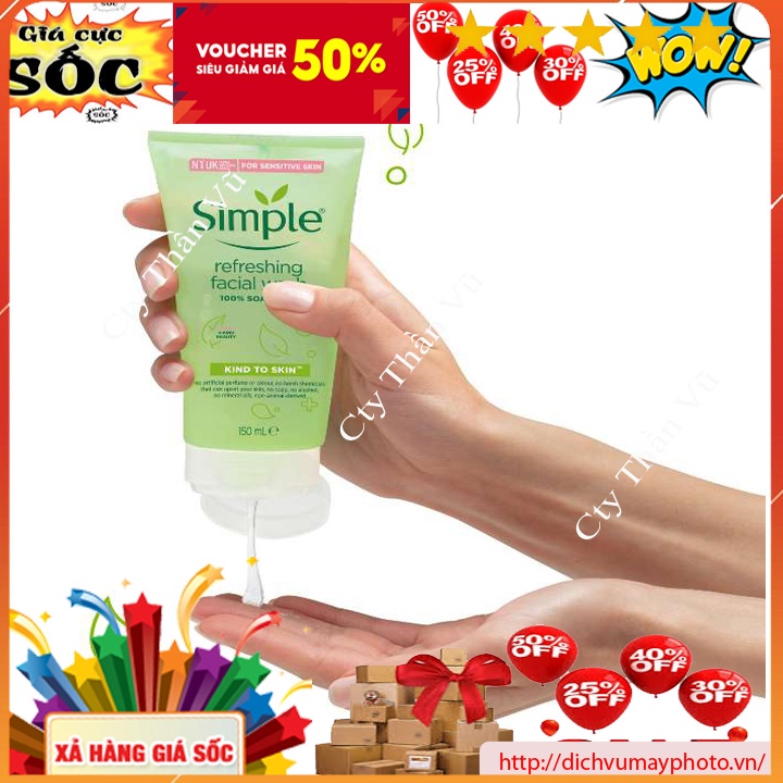 Sữa Rửa Mặt Simple Refreshing Facial Wash 150ml Chính Hãng Cho Da Dầu Nhẹ Nhàng Không Gây Kích Ứng