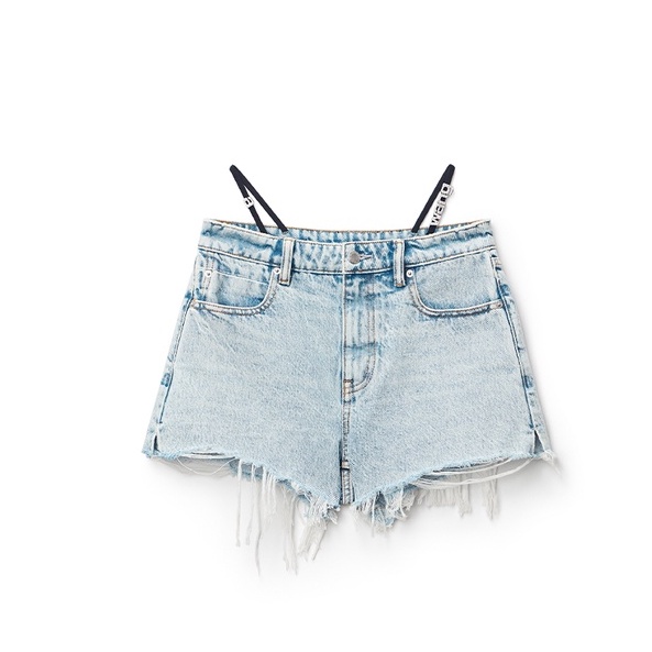 Aw 2022 Quần Short Denim Bạc Màu Eo Giữa Mới