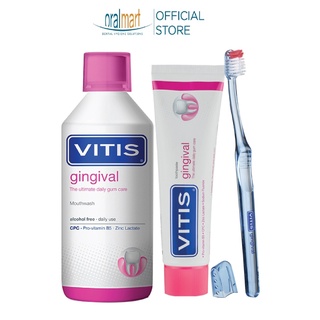 Bộ chăm sóc răng miệng dành cho nướu nhạy cảm Vitis Gingival Mixed Pack (nước súc miệng, kem đánh răng và bản chải)