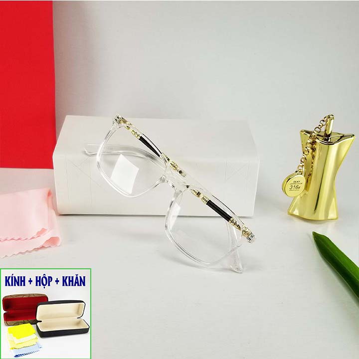 Mắt kính nữ giả cận - Kính đi đêm - Đủ hộp đựng kính và khăn lau kính - Bảo hành 12 tháng