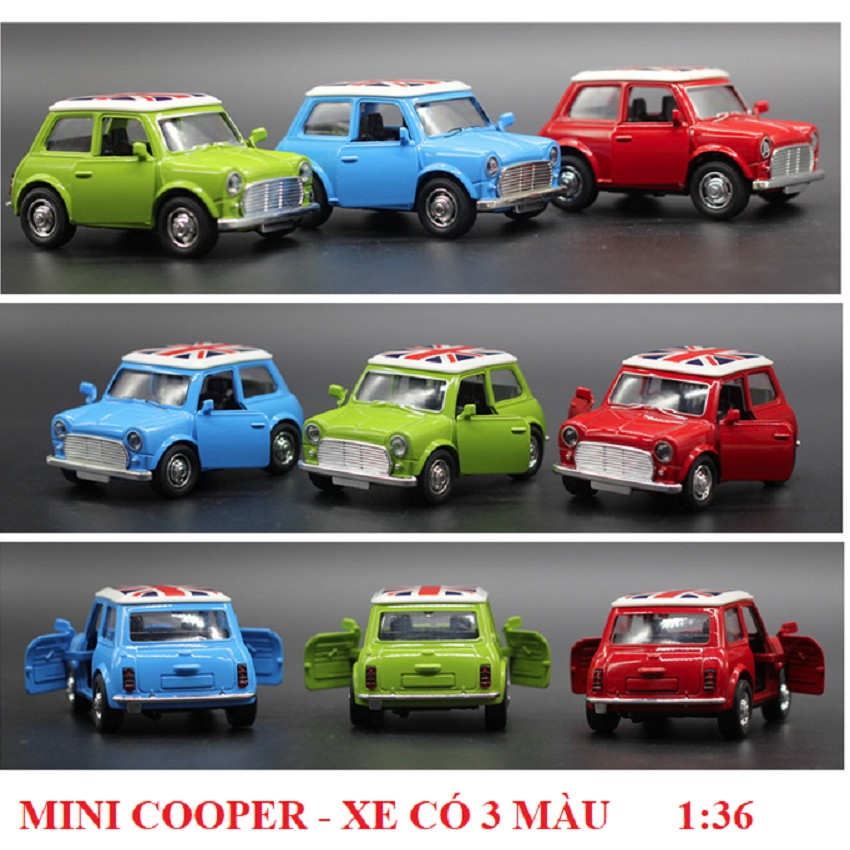 Xe ô tô đồ chơi trẻ em mini cooper mô hình tỉ lệ 1:36 xe bằng sắt chạy cót có âm thanh và đèn