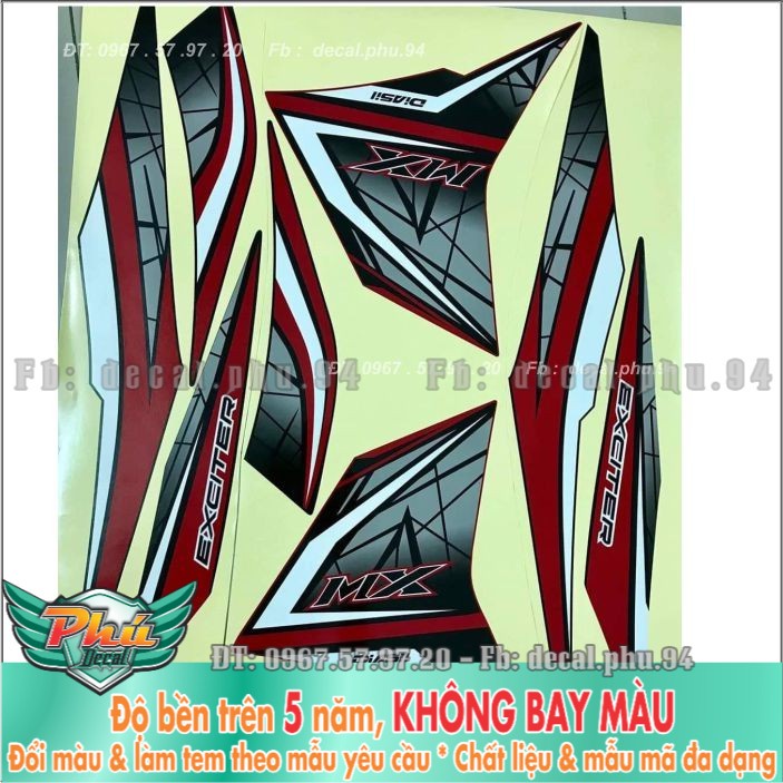 Tem rời Exciter 135 Đỏ đen xám (X) -1