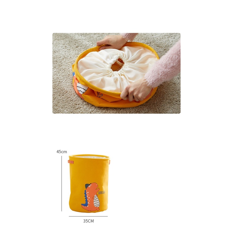 Giỏ vải cotton Laundry cotton đựng quần áo đa năng gấp gọn phong cách Châu Âu họa tiết khủng long