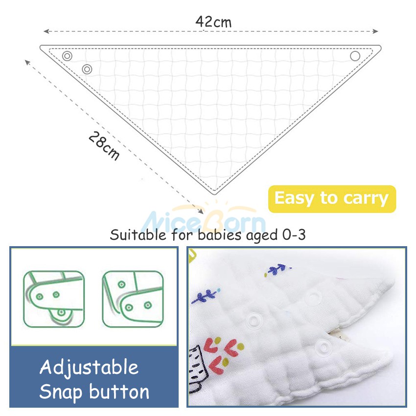 Set 5 yếm ăn 100% Cotton mềm mại thấm hút tốt 6 lớp cho bé