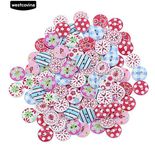 Set 100 nút hình tròn họa tiết đa dạng tự làm may vá thủ công