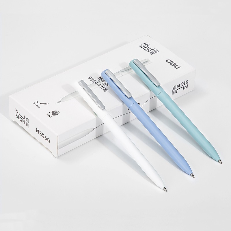 Bút gel cao cấp Nusign - bút ký - ngòi 0.5mm - mực đen - Cài bút bấm - Trắng/Xanh dương/Xanh lá - 1 chiếc - NS560