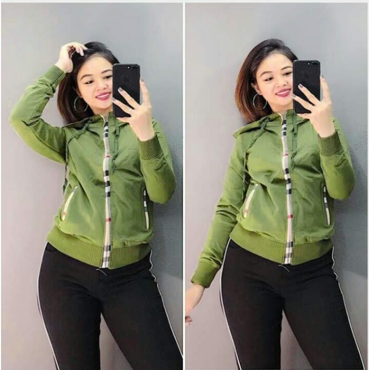 Áo khoác nữ thun da cá dài viền dây kéo lót nón caro bbry | BigBuy360 - bigbuy360.vn