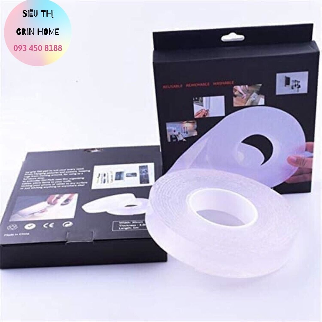 Băng dính 2 mặt siêu dính Nano trong suốt 3cm*3m dính mọi bề mặt tiện lợi