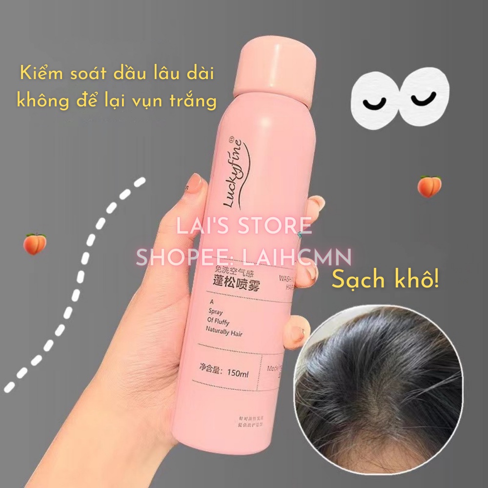 Gội Khô Hương Đào LuckyFine 150ml Dạng Xịt Xịt Gội Đầu Khô Cấp Tốc Giúp Tóc Bồng Bênh Suốt 8 Tiếng Không Bết Dính